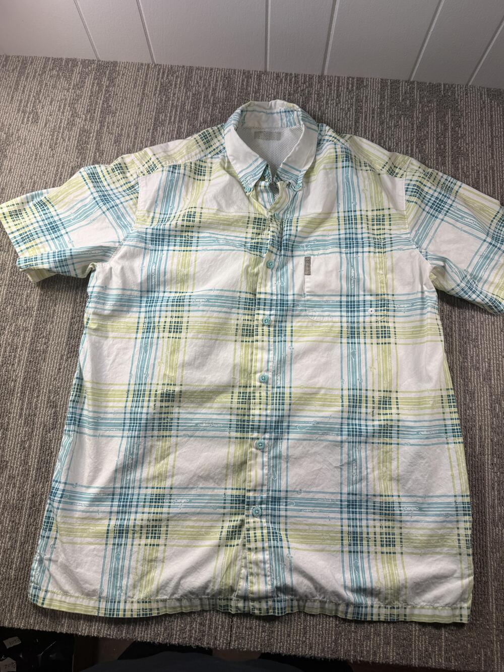 Columbia Shirt Mens Large White Plaid Short Sleeve Button Up Fishing Outdoor